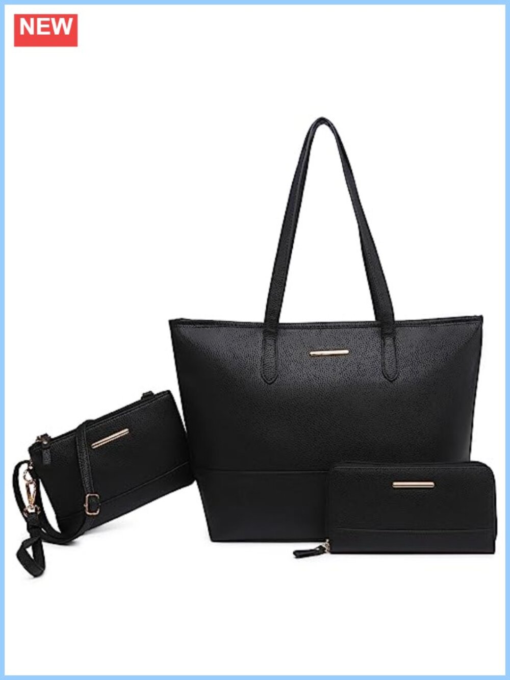 Vegan Leather Tote Bag Set with Wristlet and Wallet Large Work Satchel